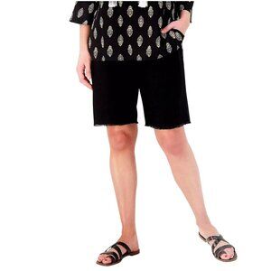 Susan Graver PURE Regular Linen Blend Bermuda Shorts Frayed Hem Size S